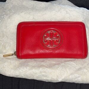 Tory Burch Red Leather Amanda Continental Zip Around Wallet